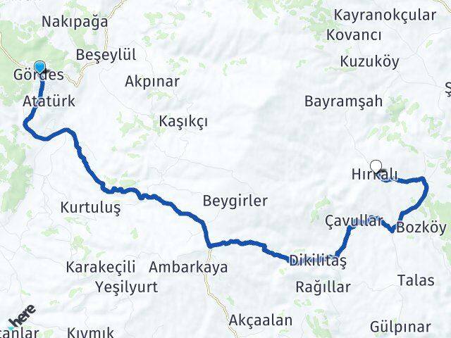 Manisa Gördes Hırkalı Demirci Arası Kaç Km - Yol Haritası