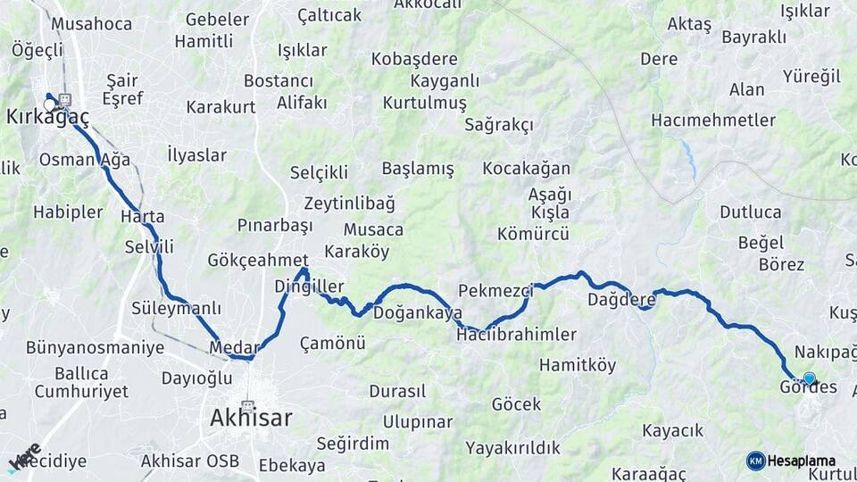 Manisa Gördes Kırkağaç Arası Kaç Km - Yol Haritası