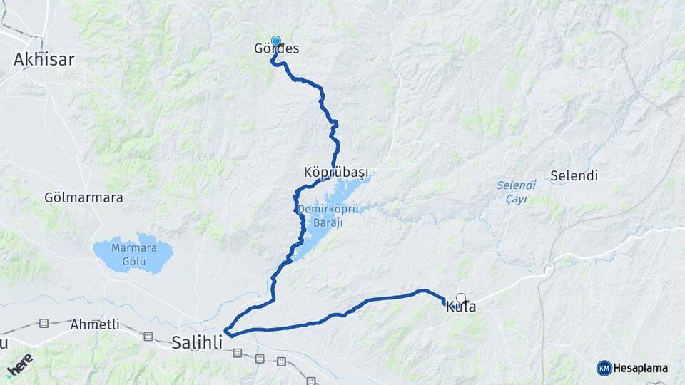 Manisa Gördes Kula Arası Kaç Km - Yol Haritası