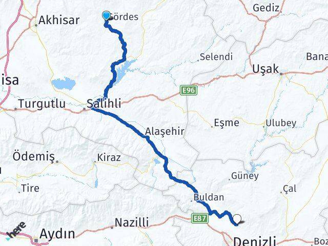 Manisa Gördes Pamukkale Denizli Arası Kaç Km - Yol Haritası