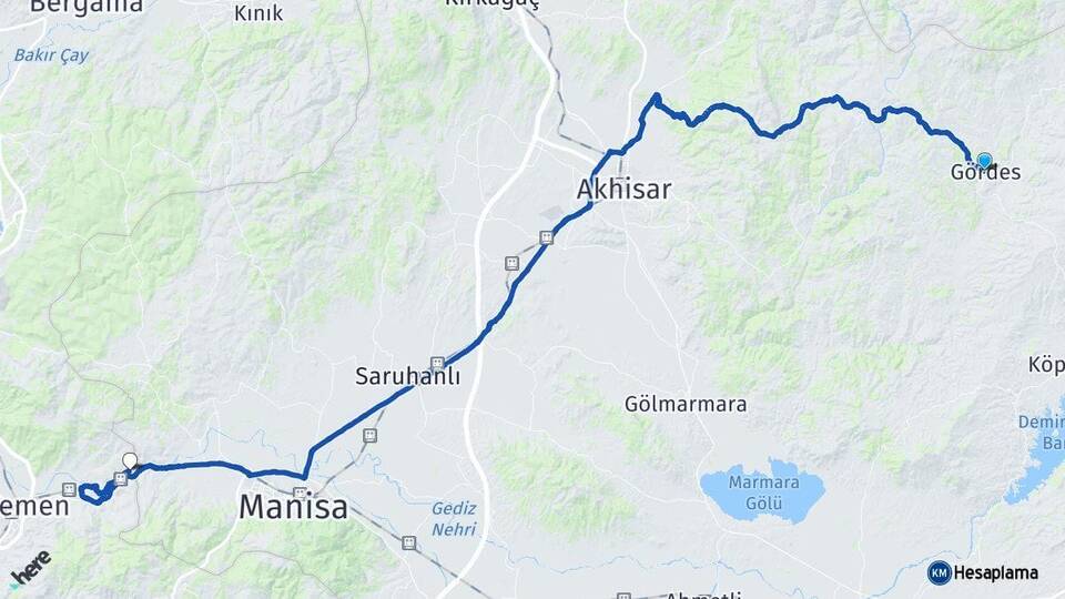 Manisa Gördes Şehzadeler Arası Kaç Km - Yol Haritası