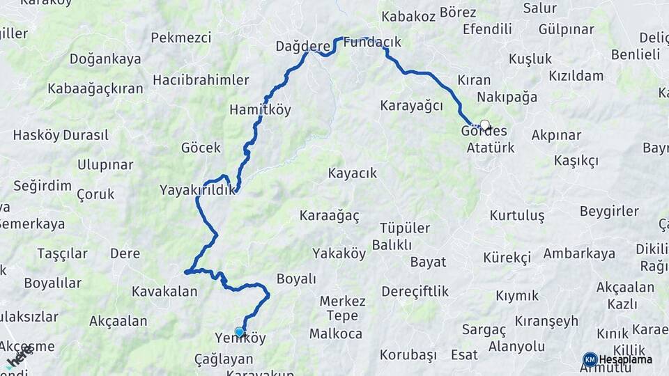 Manisa Gördes Yeniköy Gördes Arası Kaç Km - Yol Haritası