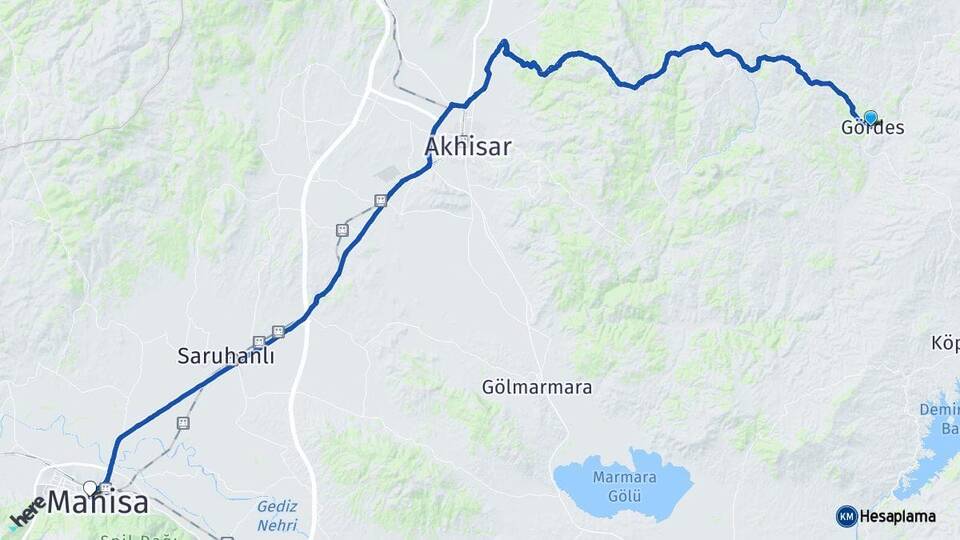 Manisa Gördes Yunusemre Arası Kaç Km - Yol Haritası