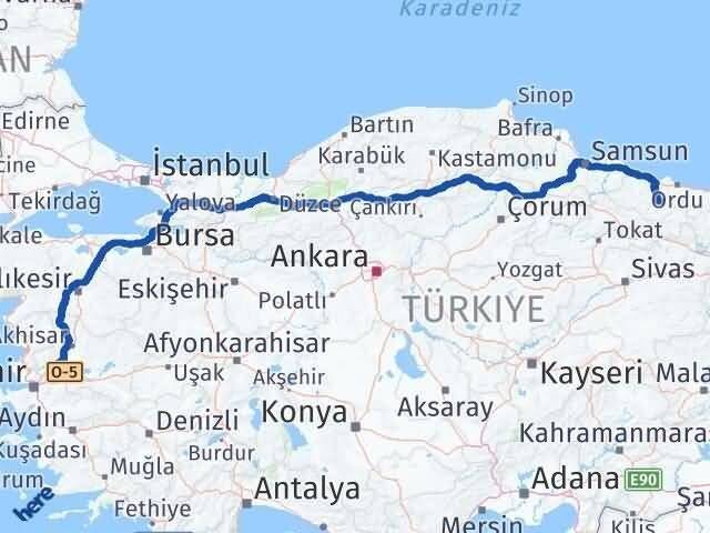 Manisa Gürgentepe Ordu Arası Kaç Km - Yol Haritası