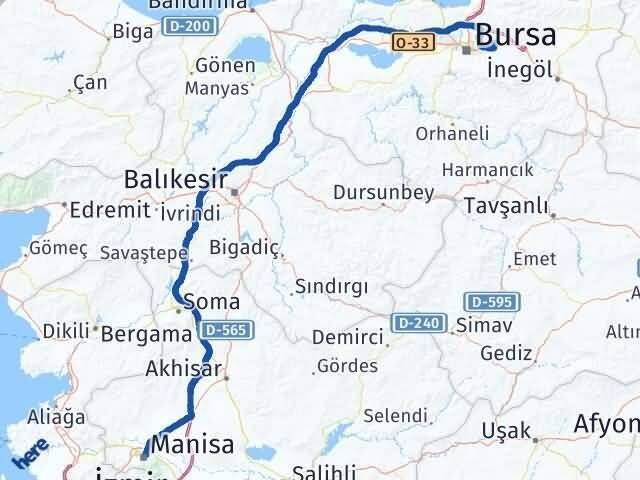 Manisa Gürsu Bursa Arası Kaç Km - Yol Haritası
