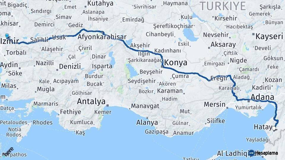 Manisa Hatay Arası Kaç Km - Yol Haritası