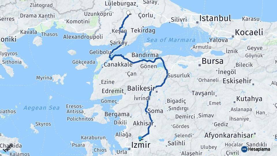 Manisa Hayrabolu Tekirdağ Arası Kaç Km - Yol Haritası