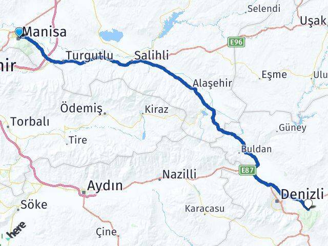 Manisa Honaz Denizli Arası Kaç Km - Yol Haritası