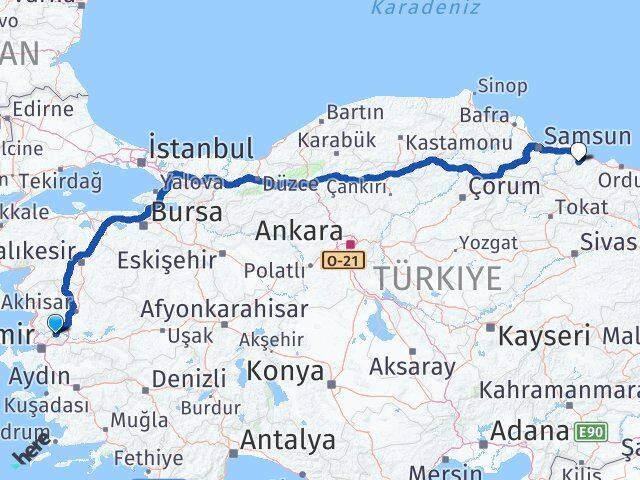 Manisa İkizce Ordu Arası Kaç Km - Yol Haritası