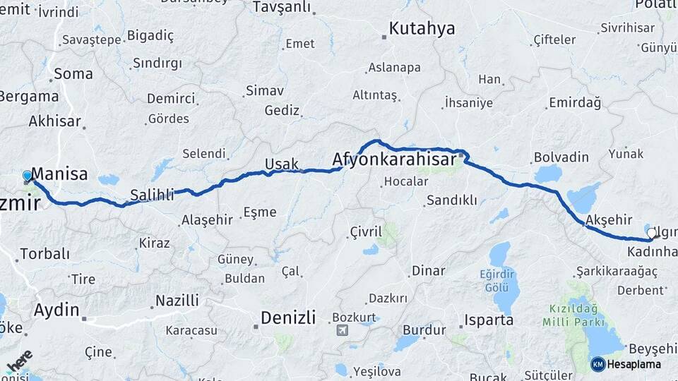 Manisa Ilgın Konya Arası Kaç Km - Yol Haritası
