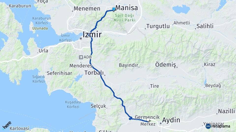 Manisa İncirliova Aydın Arası Kaç Km - Yol Haritası