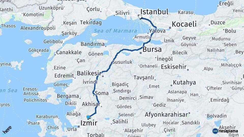Manisa Kadıköy İstanbul Arası Kaç Km - Yol Haritası