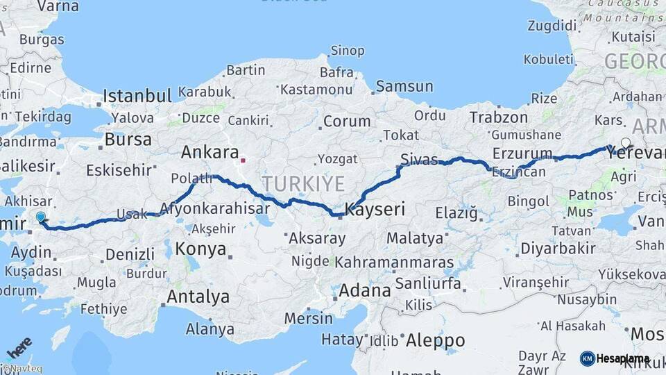 Manisa Kağızman Kars Arası Kaç Km - Yol Haritası