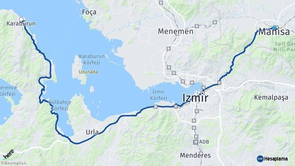 Manisa Karaburun İzmir Arası Kaç Km - Yol Haritası