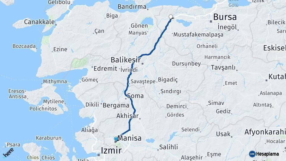Manisa Karacabey Bursa Arası Kaç Km - Yol Haritası