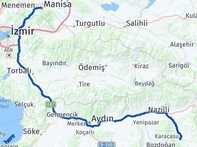 Manisa Karacasu Aydın Arası Kaç Km - Yol Haritası