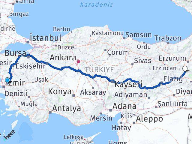 Manisa Karlıova Bingöl Arası Kaç Km - Yol Haritası
