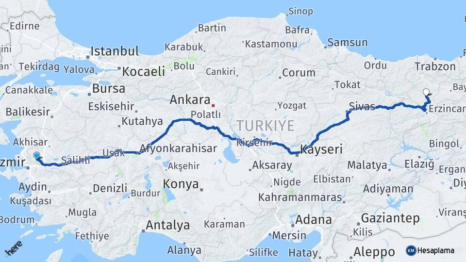 Manisa Kelkit Gümüşhane Arası Kaç Km - Yol Haritası