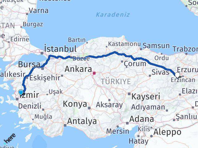 Manisa Kemah Erzincan Arası Kaç Km - Yol Haritası