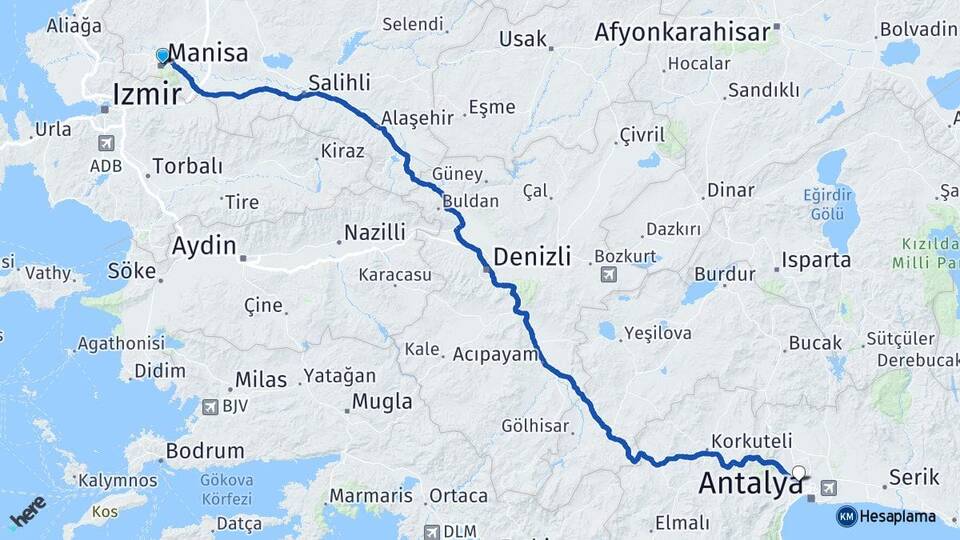 Manisa Kepez Antalya Arası Kaç Km - Yol Haritası
