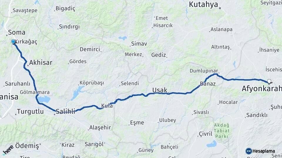 Manisa Kırkağaç Afyonkarahisar Arası Kaç Km - Yol Haritası