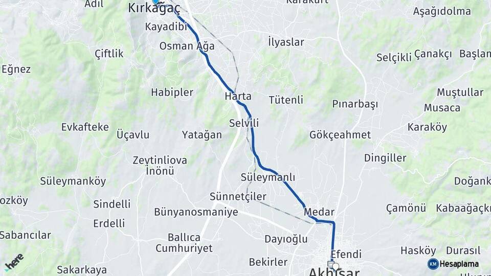 Manisa Kırkağaç Akhisar Arası Kaç Km - Yol Haritası