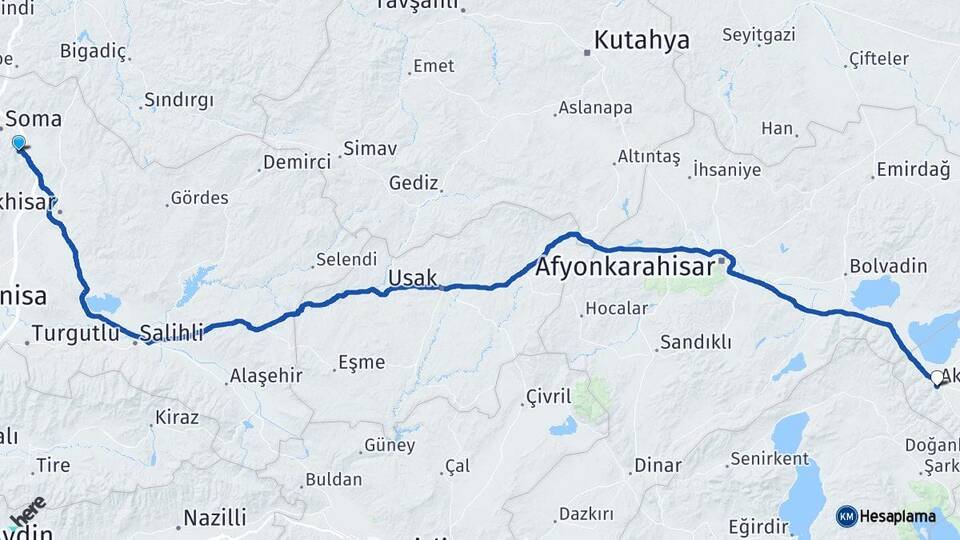 Manisa Kırkağaç Akşehir Konya Arası Kaç Km - Yol Haritası