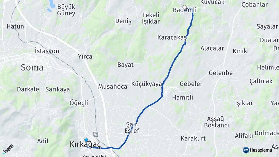 Manisa Kırkağaç Bademli Kırkağaç Arası Kaç Km - Yol Haritası