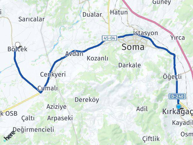 Manisa Kırkağaç Bölcek Bergama İzmir Arası Kaç Km - Yol Haritası