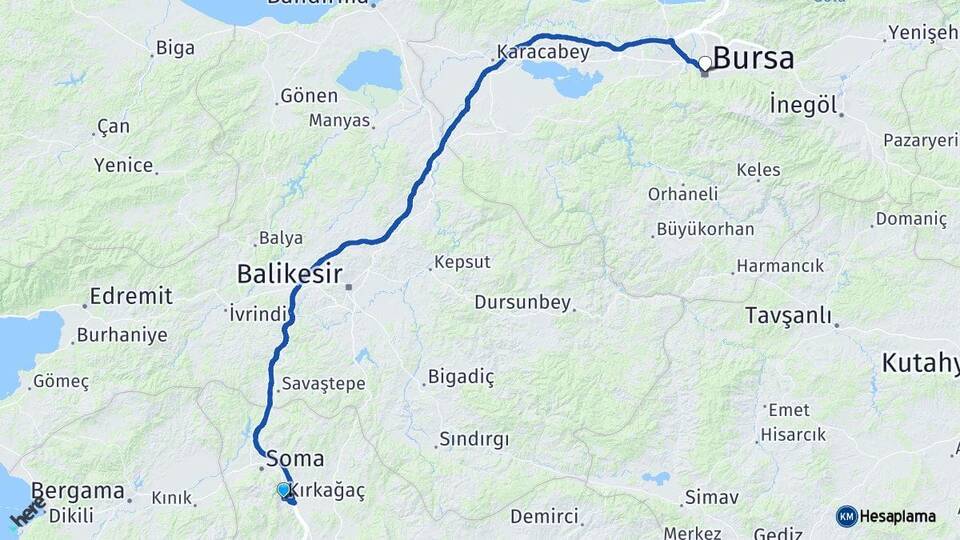 Manisa Kırkağaç Bursa Arası Kaç Km - Yol Haritası