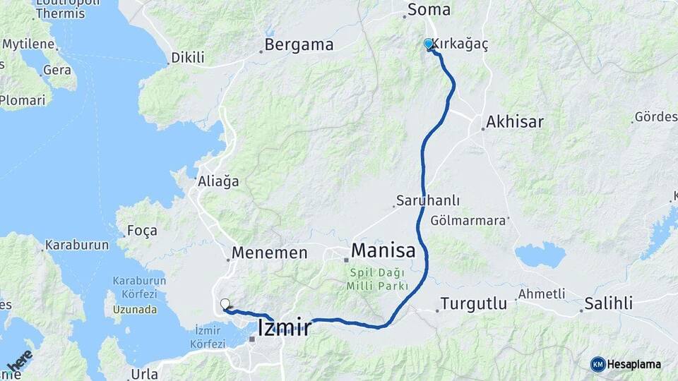 Manisa Kırkağaç Çiğli İzmir Arası Kaç Km - Yol Haritası