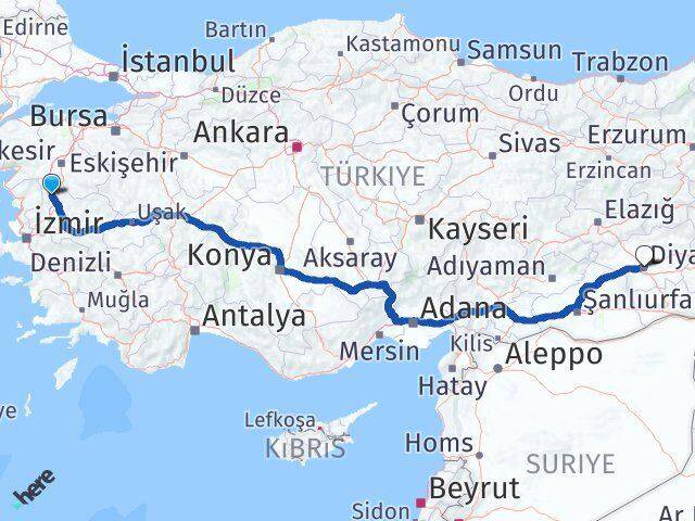 Manisa Kırkağaç Diyarbakır Arası Kaç Km - Yol Haritası