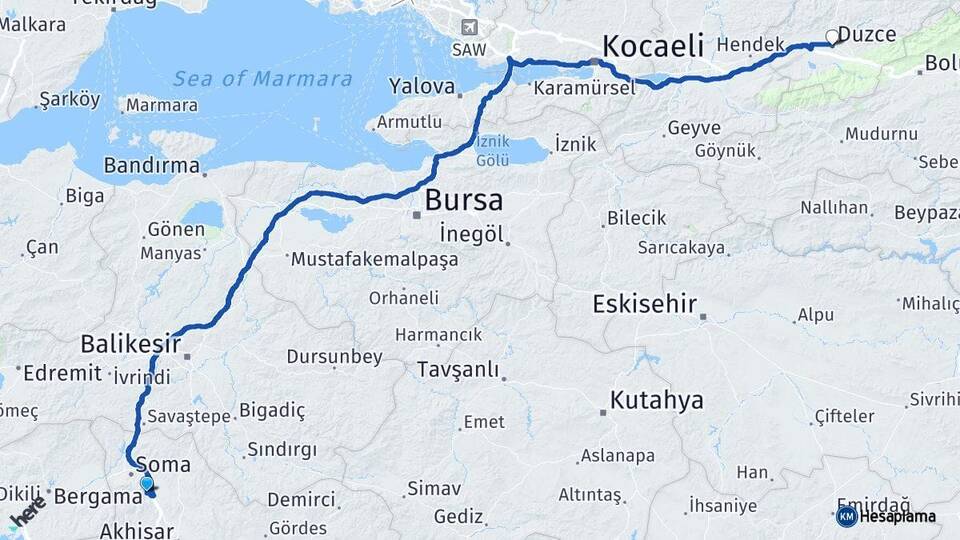 Manisa Kırkağaç Düzce Arası Kaç Km - Yol Haritası