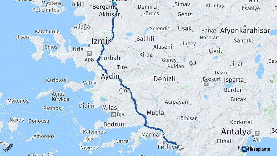 Manisa Kırkağaç Fethiye Muğla Arası Kaç Km - Yol Haritası