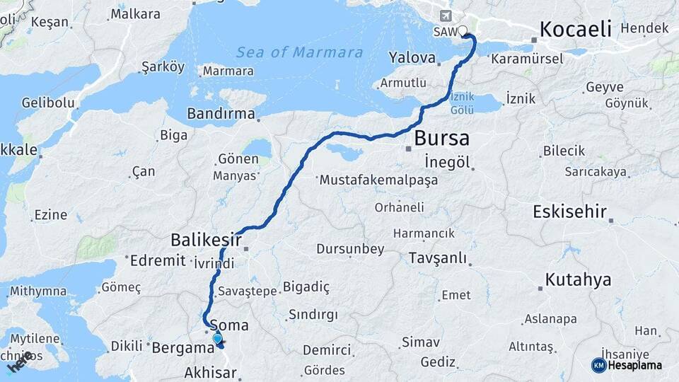 Manisa Kırkağaç Gebze Kocaeli Arası Kaç Km - Yol Haritası