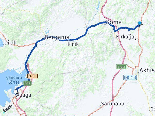 Manisa Kırkağaç Gelenbe Aliağa İzmir Arası Kaç Km - Yol Haritası