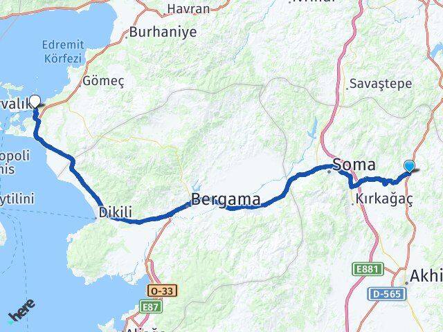 Manisa Kırkağaç Gelenbe Ayvalık Balıkesir Arası Kaç Km - Yol Haritası