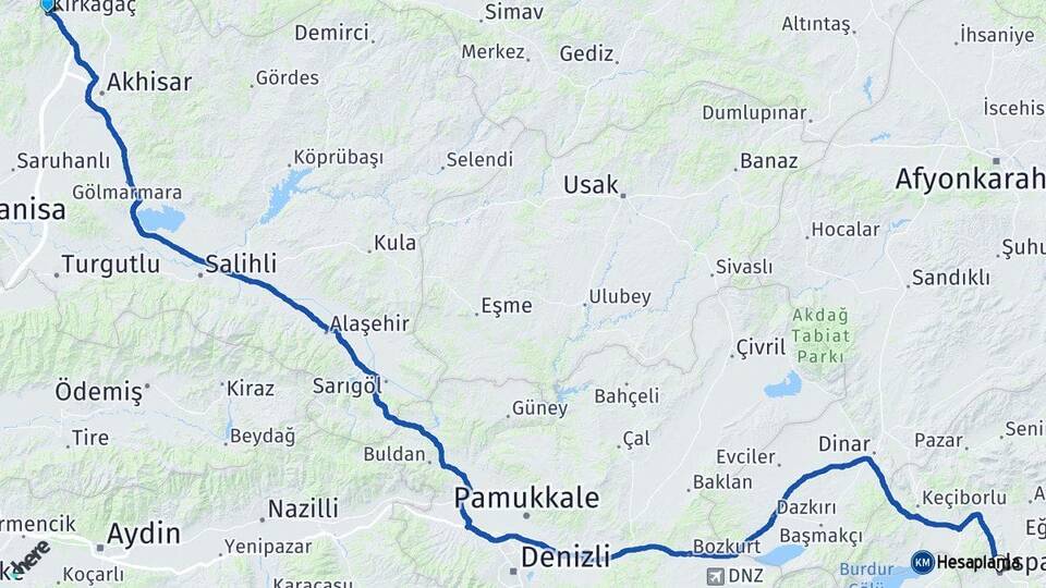 Manisa Kırkağaç Isparta Arası Kaç Km - Yol Haritası