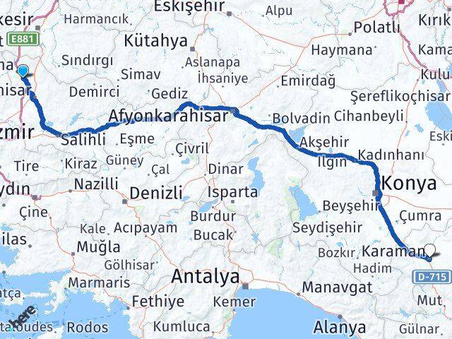 Manisa Kırkağaç Karaman Arası Kaç Km - Yol Haritası
