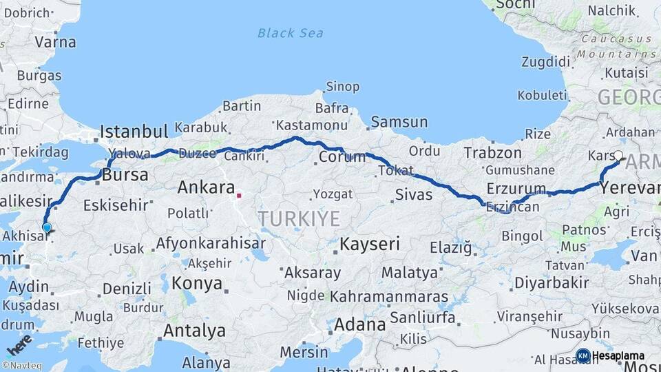Manisa Kırkağaç Kars Arası Kaç Km - Yol Haritası