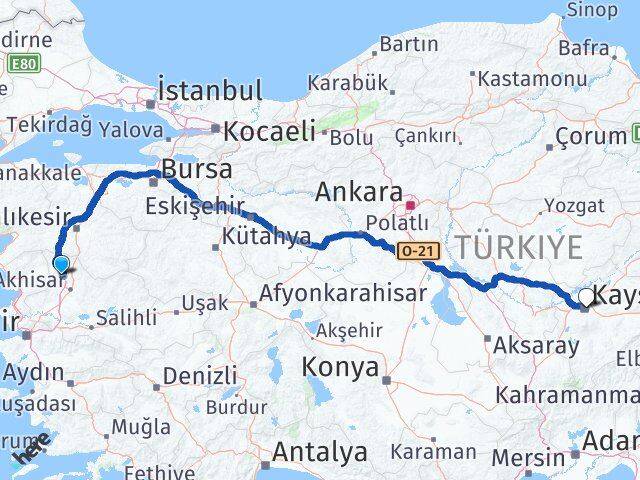 Manisa Kırkağaç Kayseri Arası Kaç Km - Yol Haritası