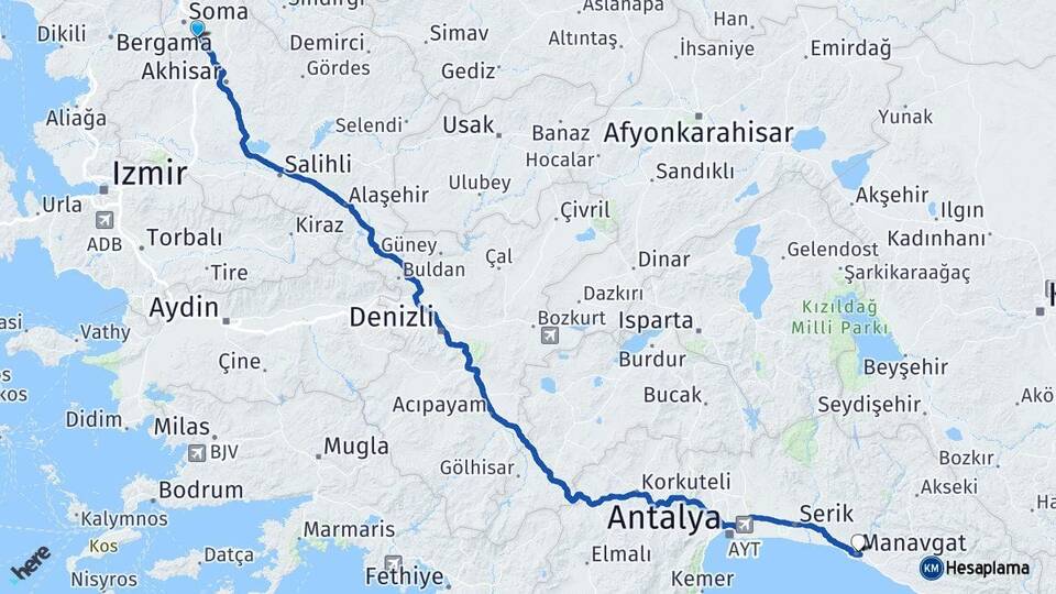Manisa Kırkağaç Manavgat Antalya Arası Kaç Km - Yol Haritası
