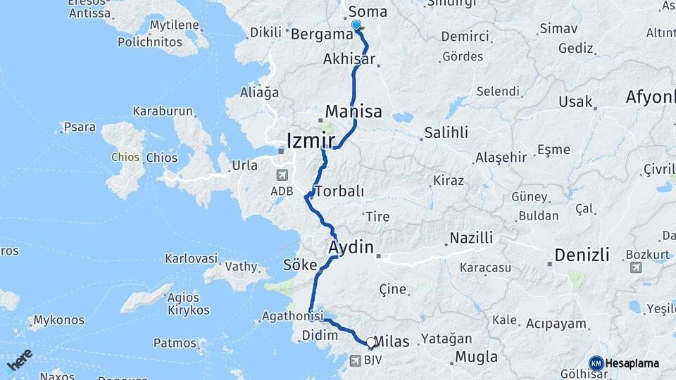 Manisa Kırkağaç Milas Muğla Arası Kaç Km - Yol Haritası