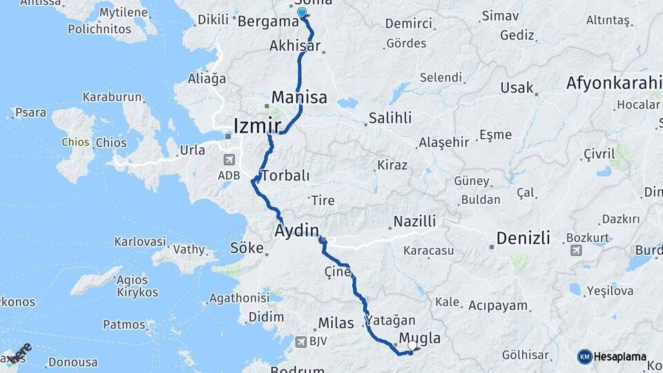 Manisa Kırkağaç Muğla Arası Kaç Km - Yol Haritası