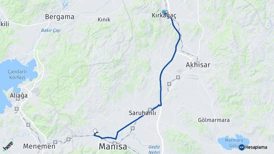Manisa Kırkağaç Muradiye Yunusemre Arası Kaç Km - Yol Haritası