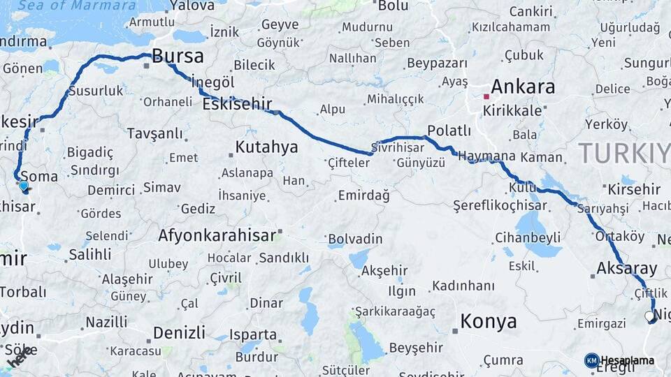 Manisa Kırkağaç Niğde Arası Kaç Km - Yol Haritası