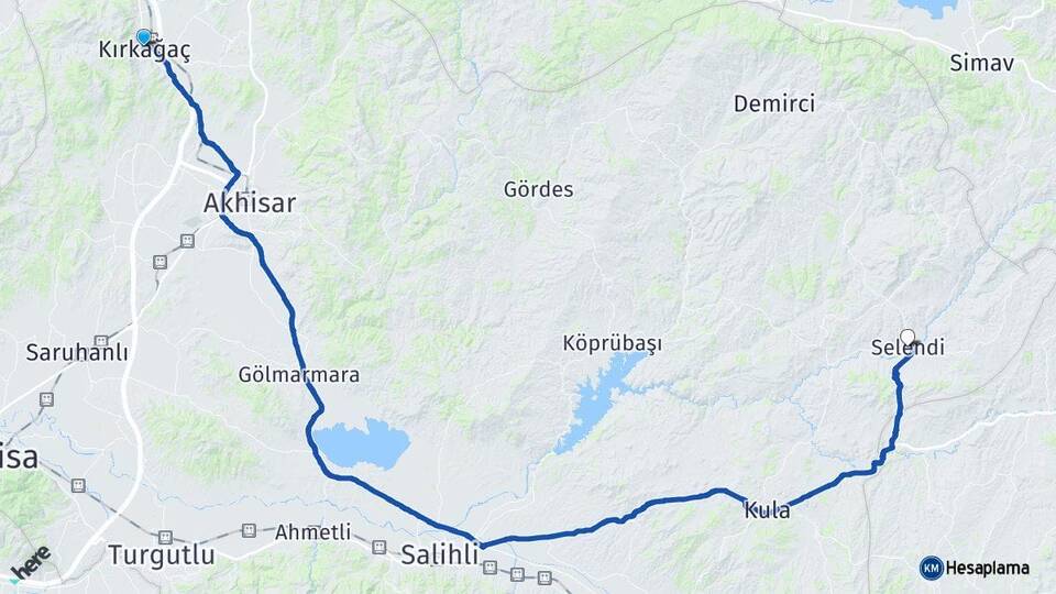 Manisa Kırkağaç Selendi Arası Kaç Km - Yol Haritası