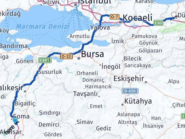 Manisa Kırkağaç Taşköprü Düzce Arası Kaç Km - Yol Haritası