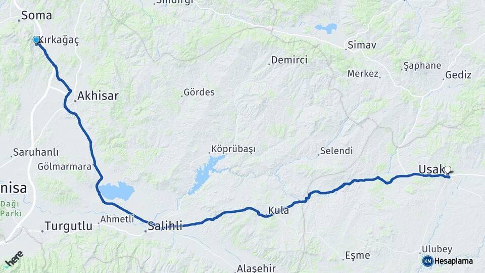 Manisa Kırkağaç Uşak Arası Kaç Km - Yol Haritası