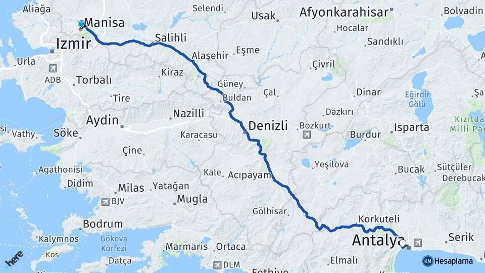 Manisa Konyaaltı Antalya Arası Kaç Km - Yol Haritası